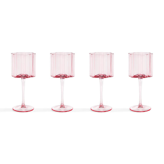 Brynn Scalloped Edge Wine Glasses - Set of 4 - Pink - DUSK