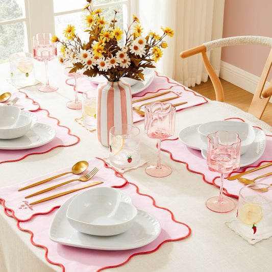 Brynn Scalloped Edge Wine Glasses - Set of 4 - Pink - DUSK