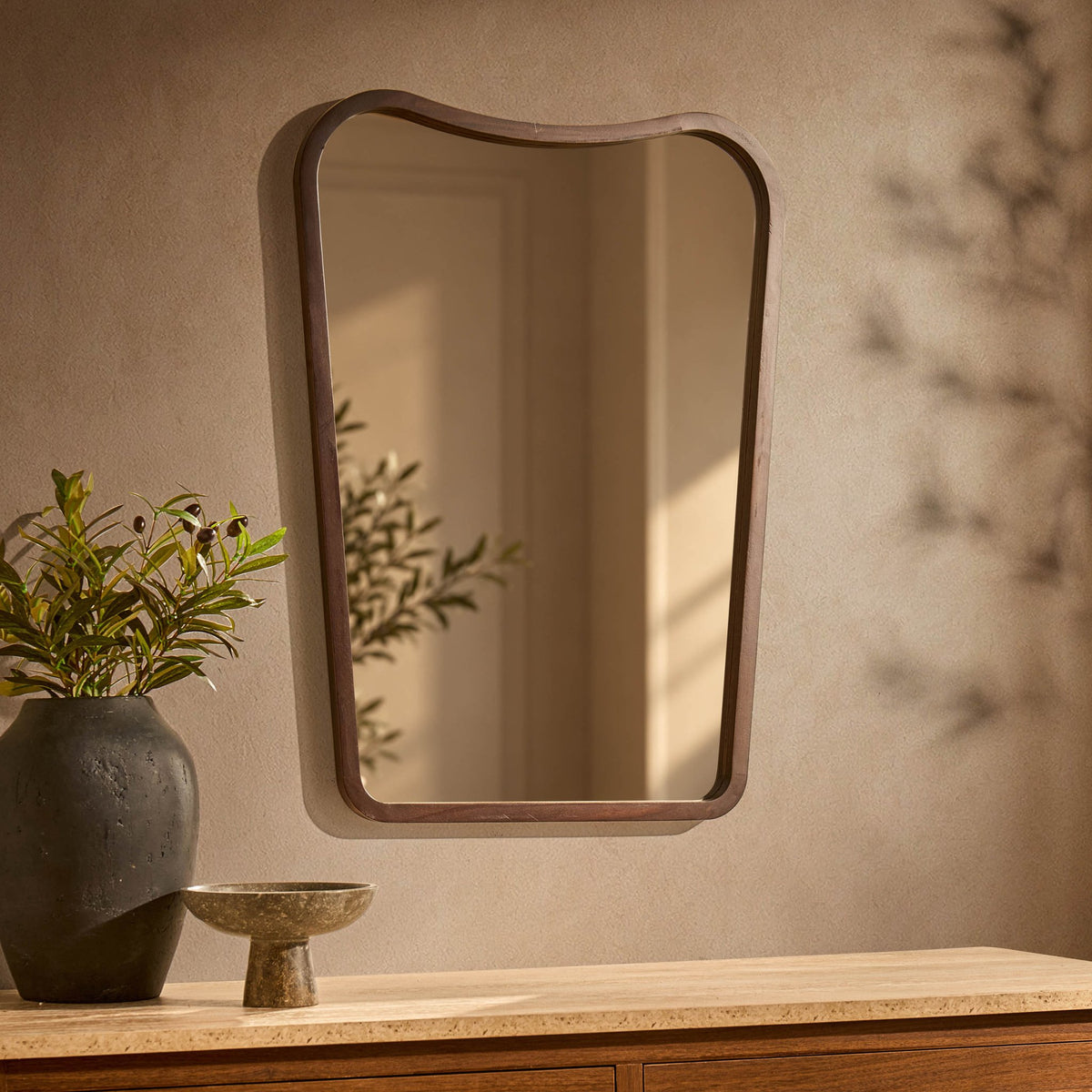 Cady Curved Wood Wall Mirror - Dark Wood - DUSK