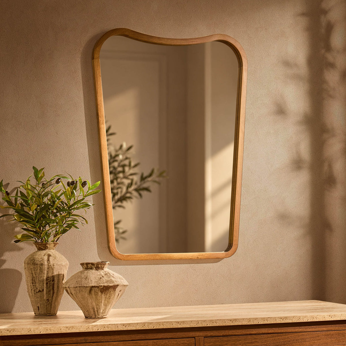 Cady Curved Wood Wall Mirror - Light Wood - DUSK