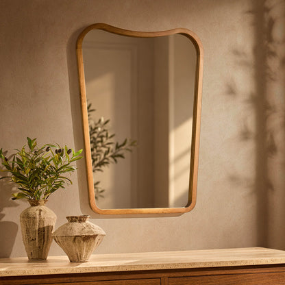 Cady Curved Wood Wall Mirror - Light Wood - DUSK
