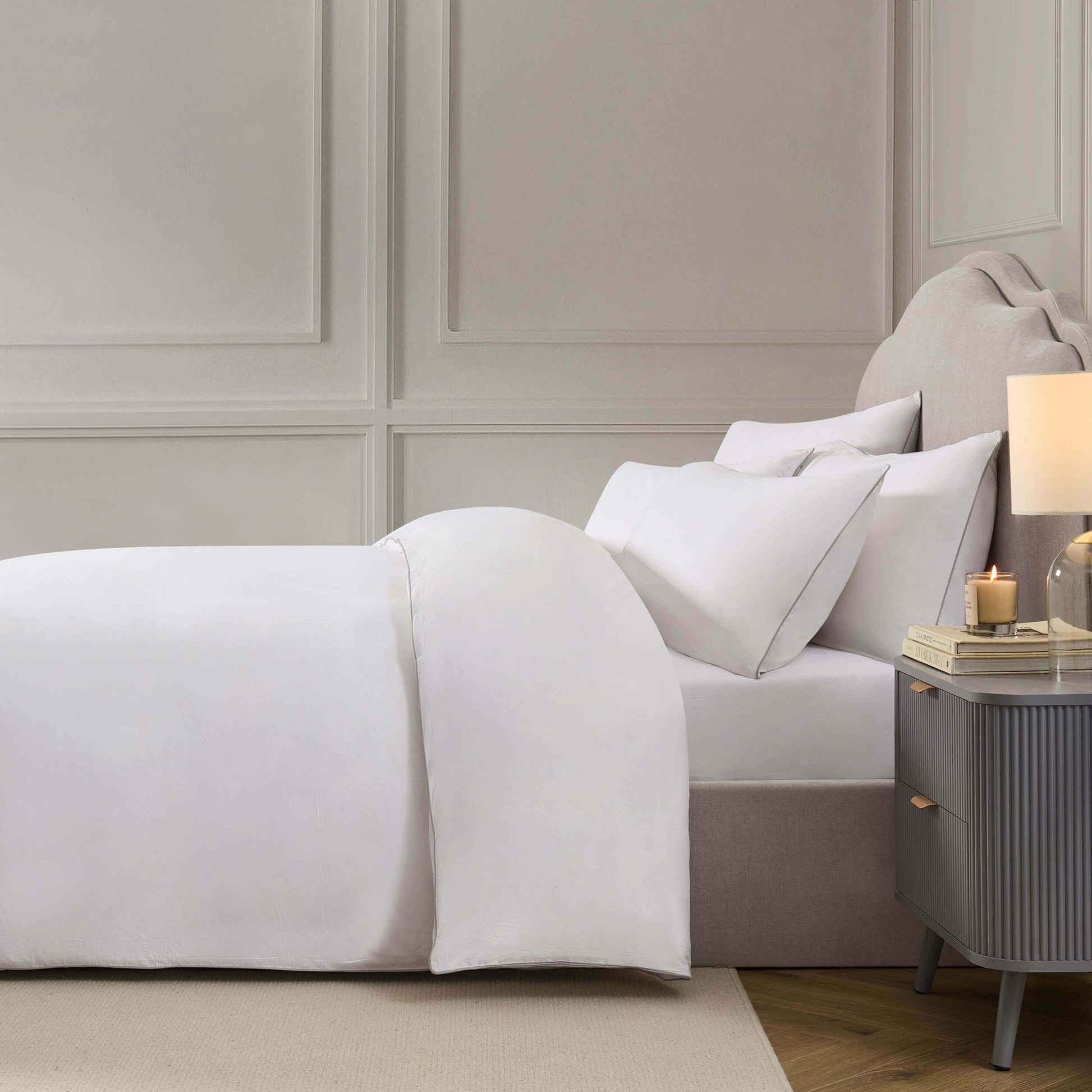 Cambridge 200 Thread Count Duvet Cover - Cotton - White/Grey - DUSK