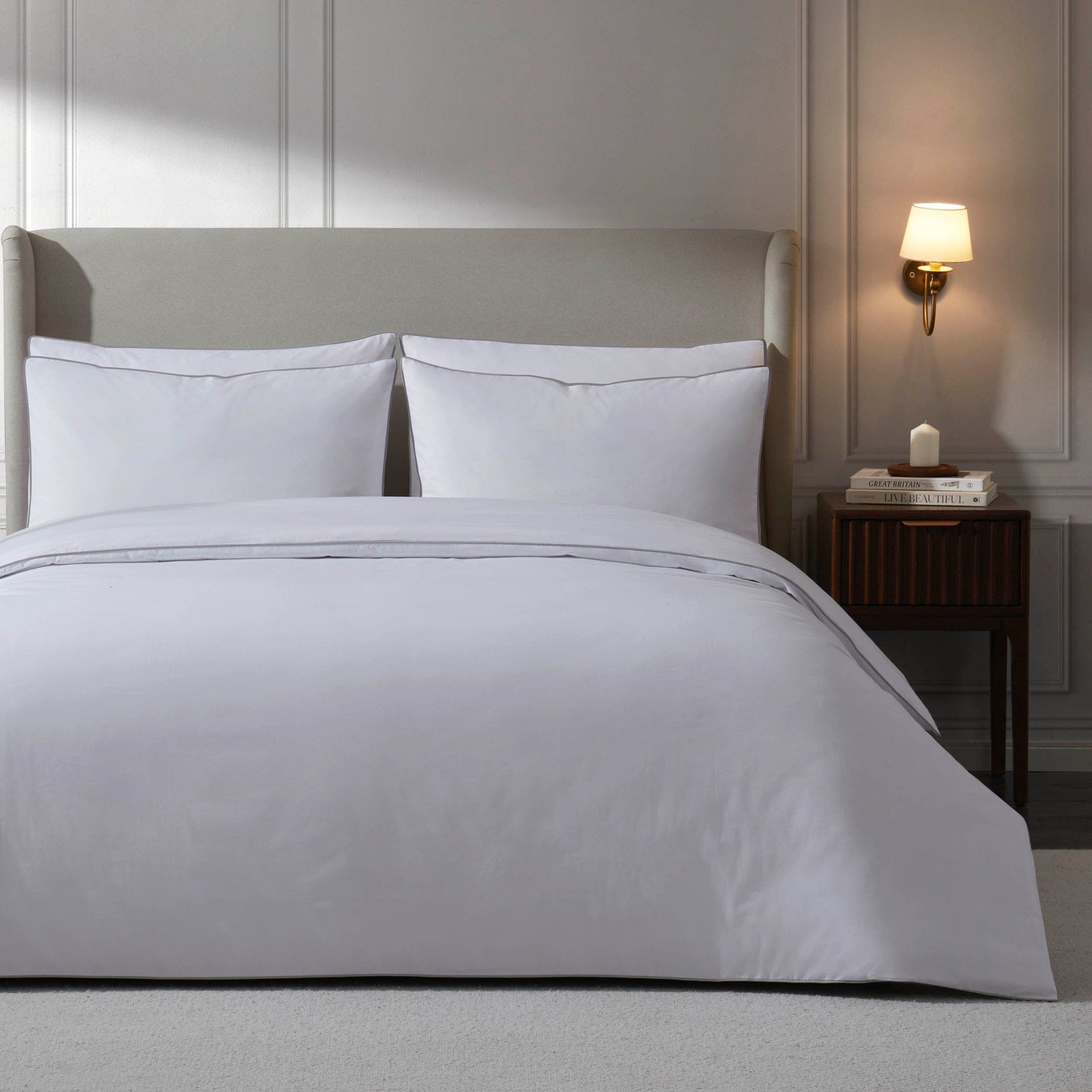 Cambridge 200 Thread Count Duvet Cover - Cotton - White/Grey - DUSK