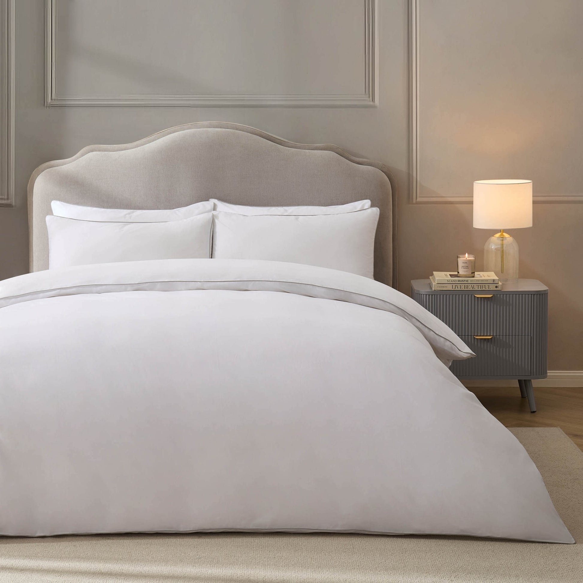 Cambridge 200 Thread Count Duvet Cover - Cotton - White/Grey - DUSK