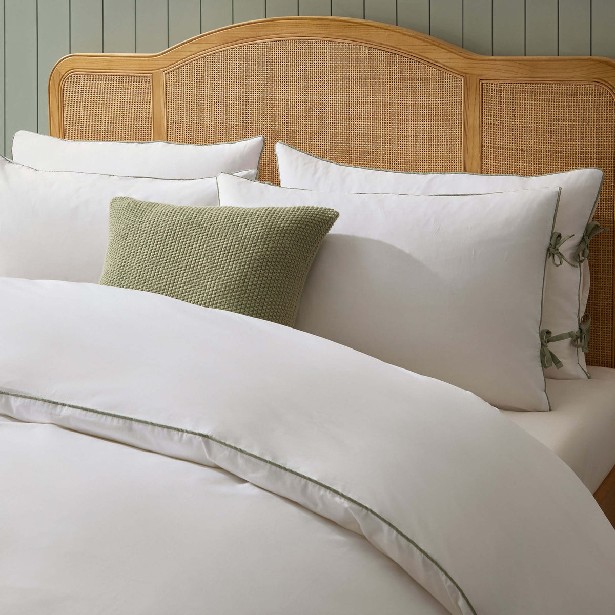 Cambridge with Bows 200 Thread Count Duvet Cover - Sage - DUSK