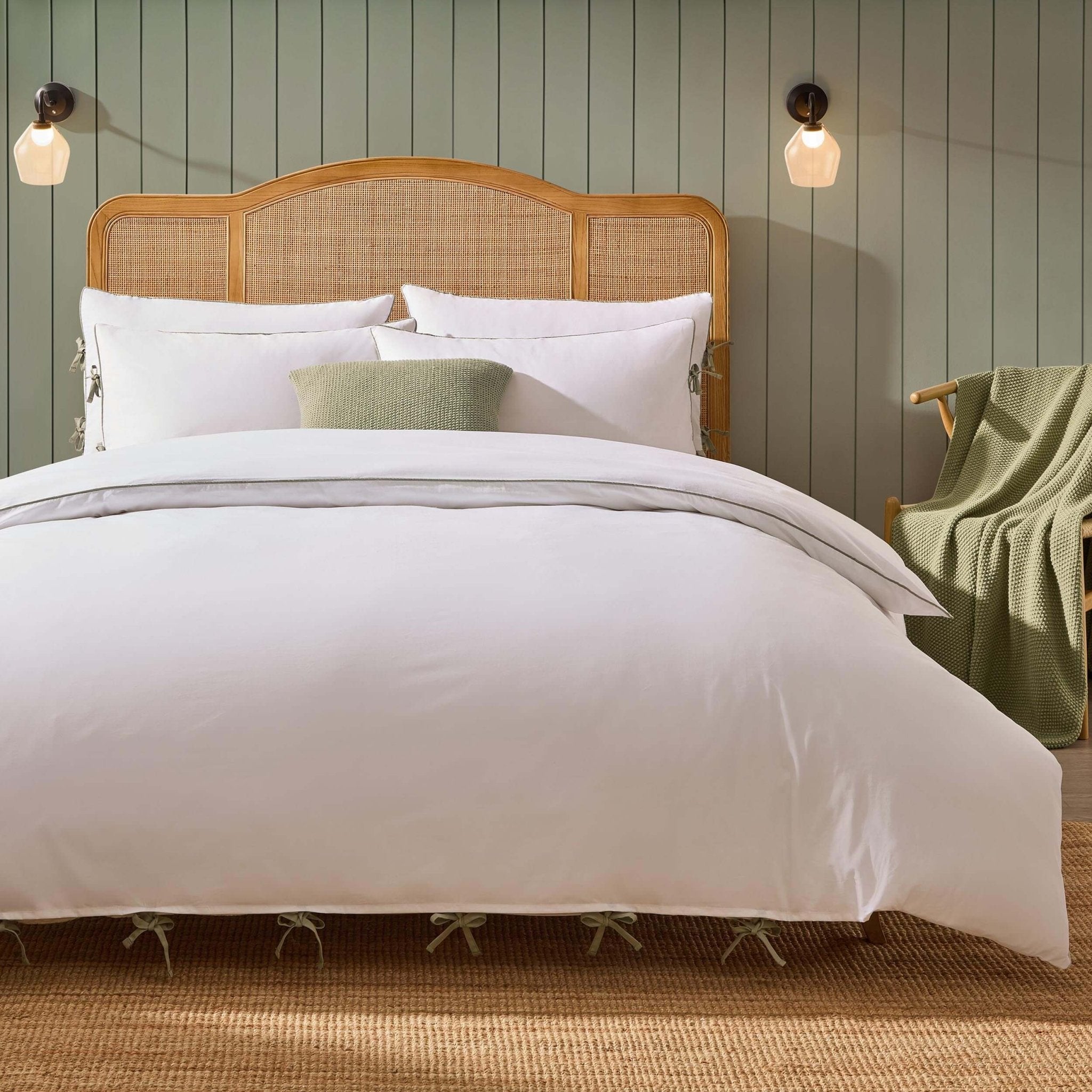 Cambridge with Bows 200 Thread Count Duvet Cover - Sage - DUSK