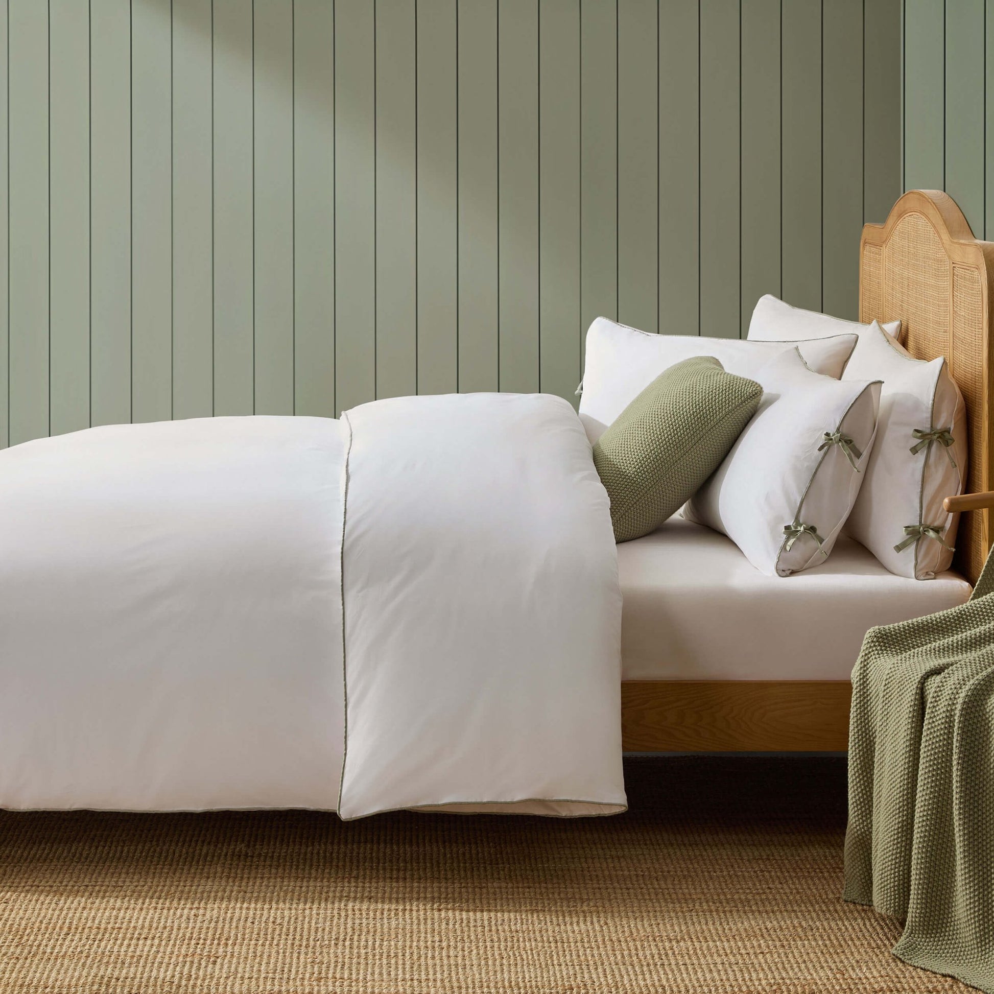 Cambridge with Bows 200 Thread Count Duvet Cover - Sage - DUSK