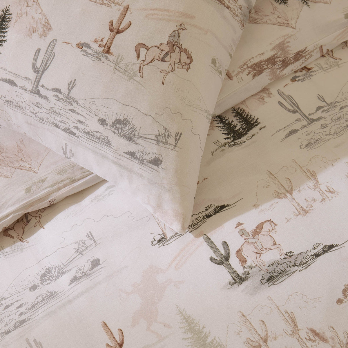 Cameron Cowboy 100% Cotton Kids Duvet Cover & Pillowcase Set - Green - DUSK