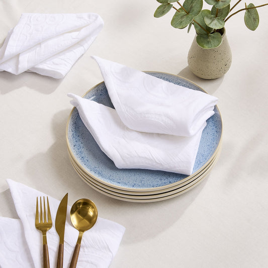 Cannes Matelassé 300 Thread Count Set of 4 Napkins - White - DUSK