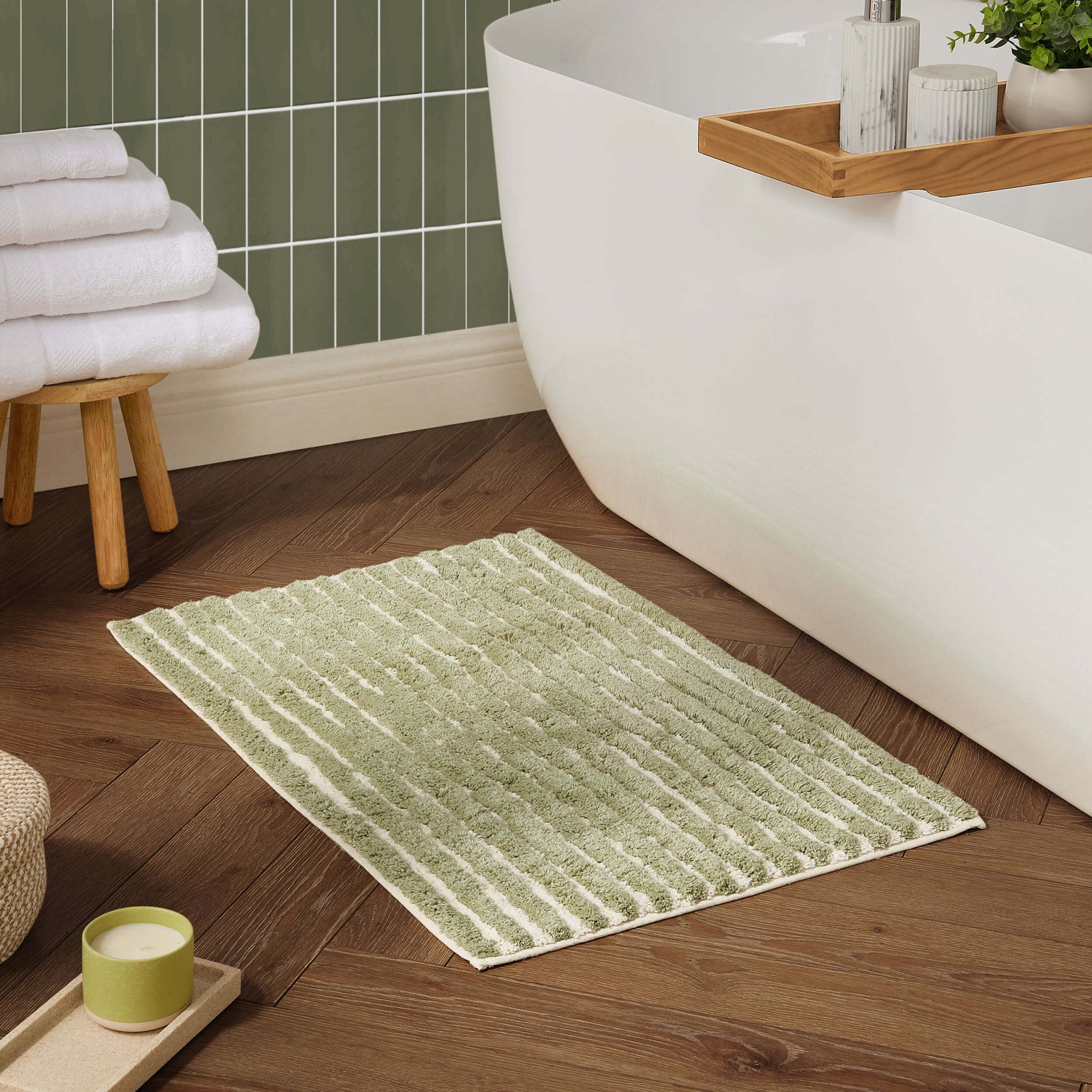 Capri Tufted Stripe Bath Mat - Olive - DUSK