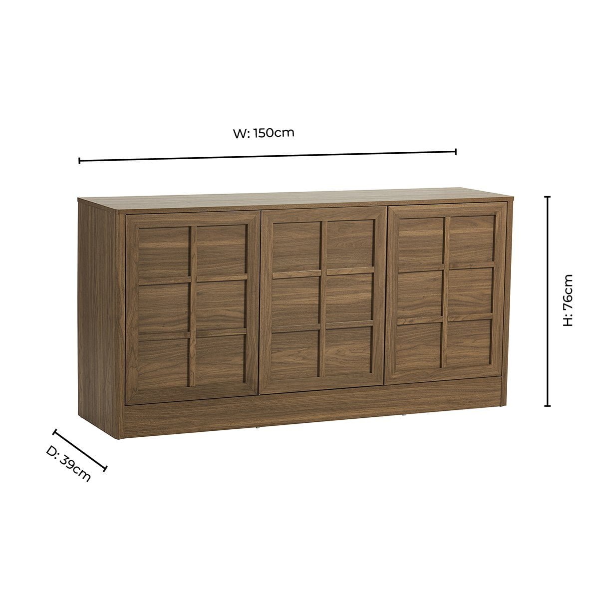 Carly 3 Door Sideboard - Medium Wood - DUSK