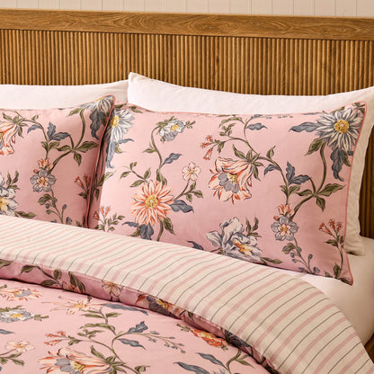 Celeste 300 Thread Count 100% Cotton Floral Duvet Cover & Pillowcase Set - Pink - DUSK