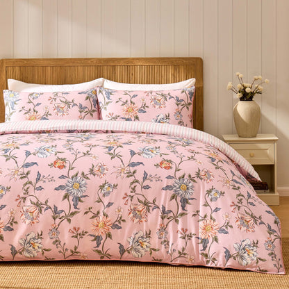 Celeste 300 Thread Count 100% Cotton Floral Duvet Cover & Pillowcase Set - Pink - DUSK