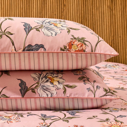 Celeste 300 Thread Count 100% Cotton Floral Duvet Cover & Pillowcase Set - Pink - DUSK