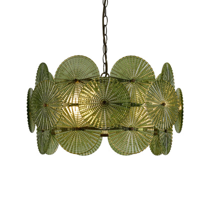 Celeste Glass Discs Antique Brass Pendant - Green - DUSK
