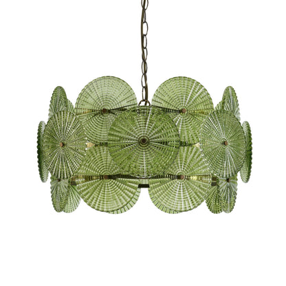 Celeste Glass Discs Antique Brass Pendant - Green - DUSK