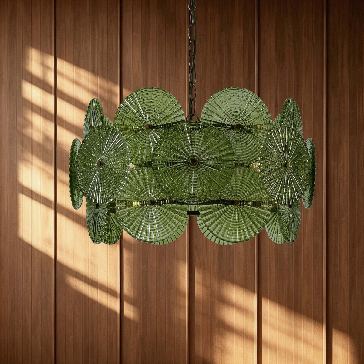 Celeste Glass Discs Antique Brass Pendant - Green - DUSK