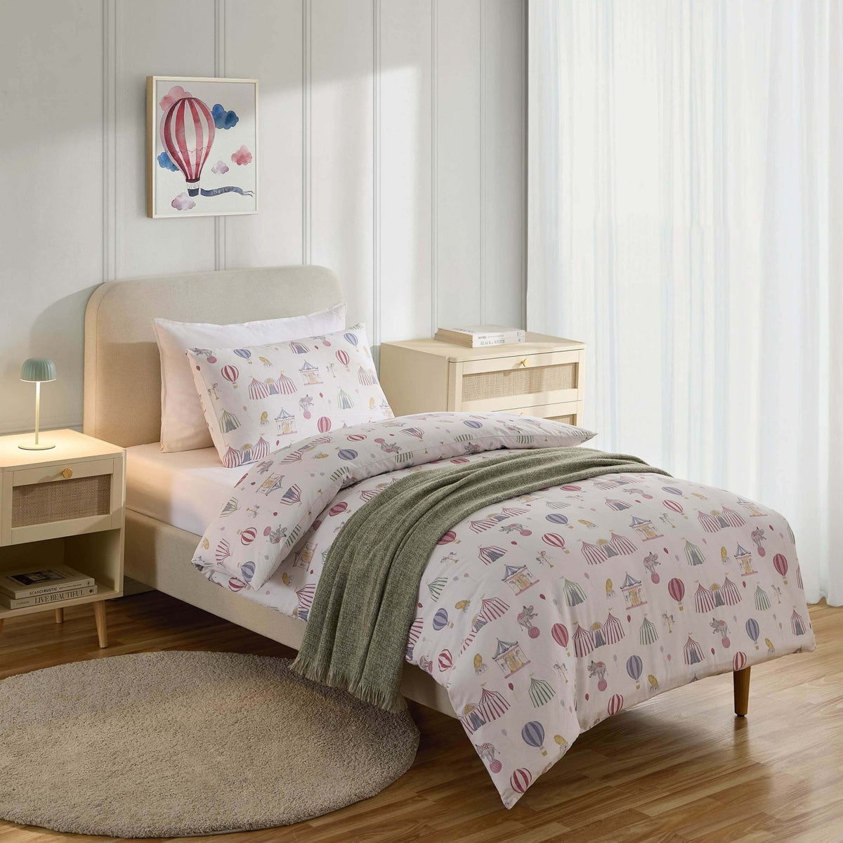 Charlie 100% Cotton Circus Print Duvet Cover Set - DUSK