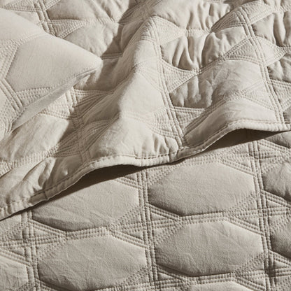 Charlotte Geometric Embroidered Bedspread 2.5m x 2.6m - Natural - DUSK