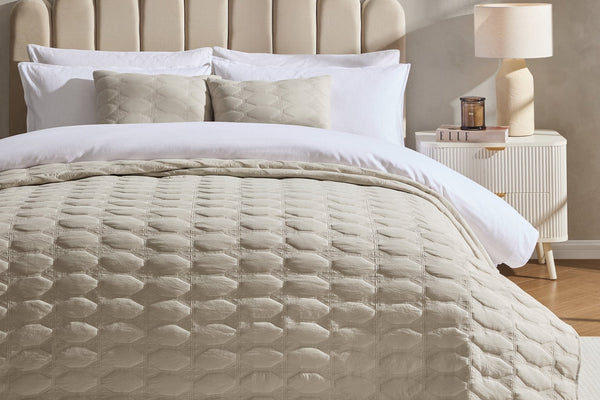 Charlotte Geometric Embroidered Bedspread 2.5m x 2.6m - Natural - DUSK