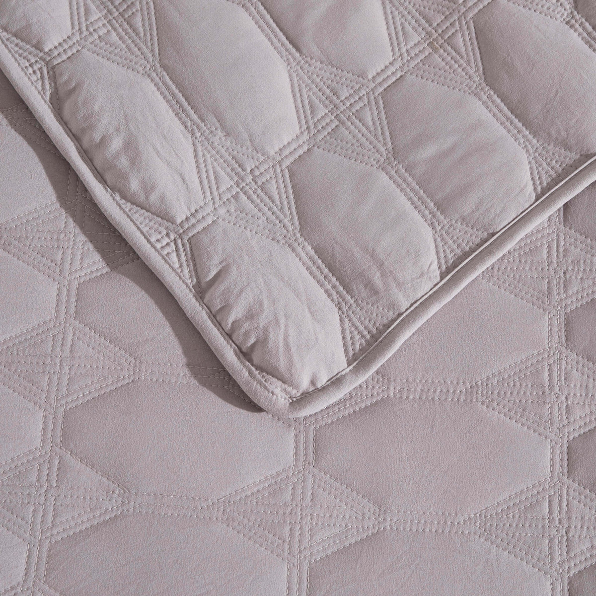 Charlotte Geometric Embroidered Bedspread 2.5m x 2.6m - Pebble Grey - DUSK