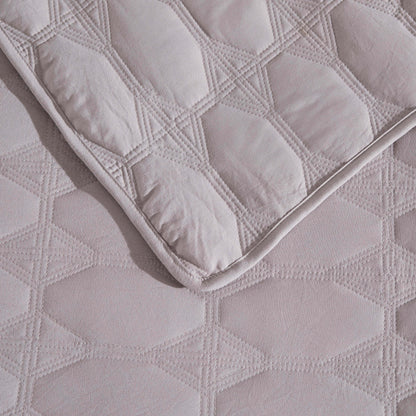 Charlotte Geometric Embroidered Bedspread 2.5m x 2.6m - Pebble Grey - DUSK