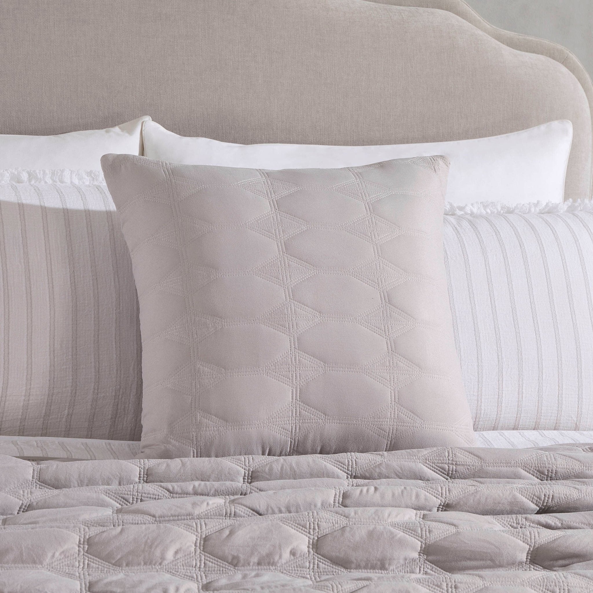 Charlotte Geometric Embroidered Cushion Cover - Pebble Grey - DUSK