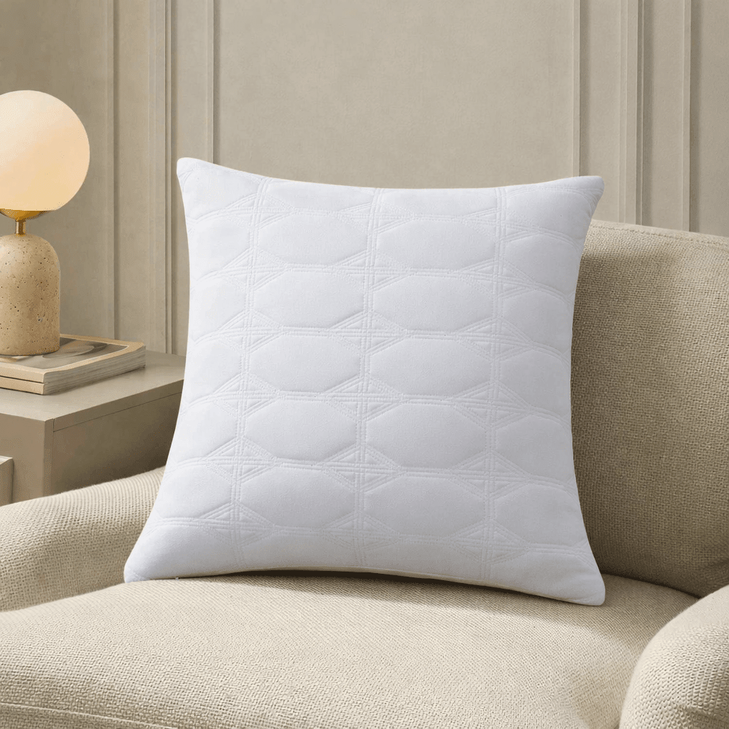 Charlotte Geometric Embroidered Cushion Cover - White - DUSK