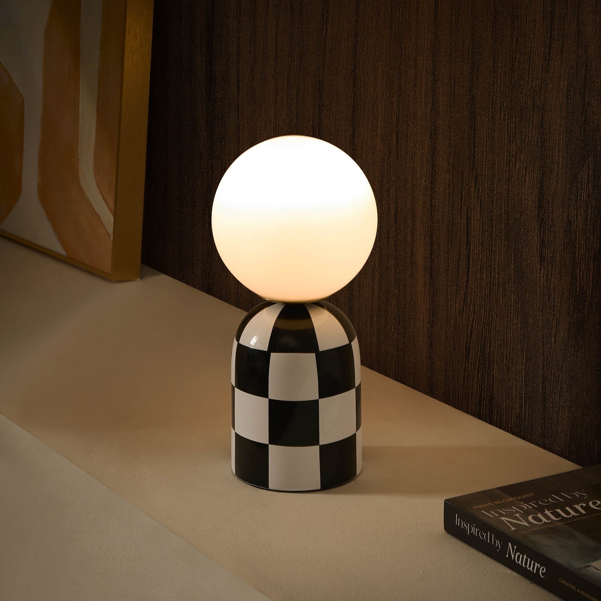 Checkerboard Cement Table Lamp - Black - DUSK