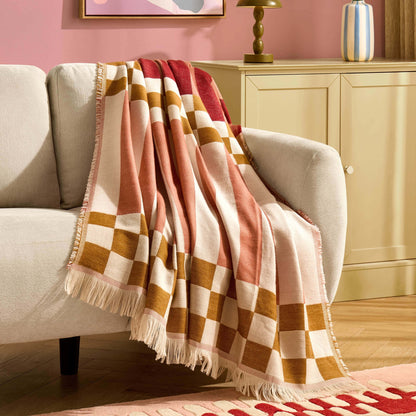 Checkerboard Sofa Throw - Pink/ Yellow - DUSK