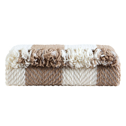 Chenille Stripe Tassel Herringbone Sofa Throw - Oatmeal/White - DUSK