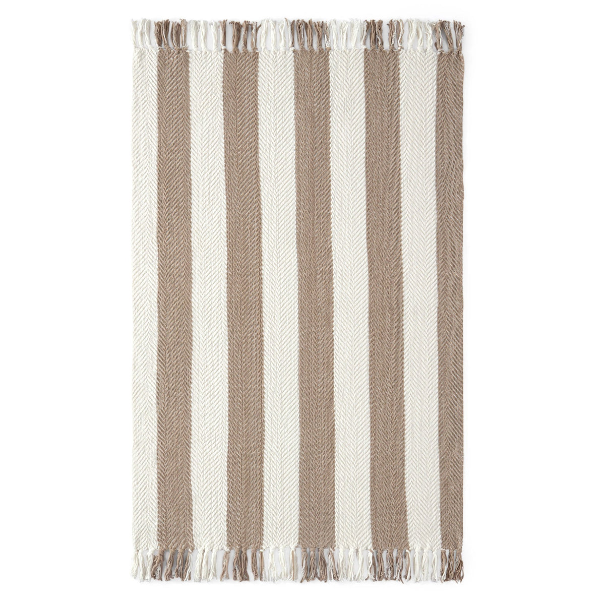 Chenille Stripe Tassel Herringbone Sofa Throw - Oatmeal/White - DUSK