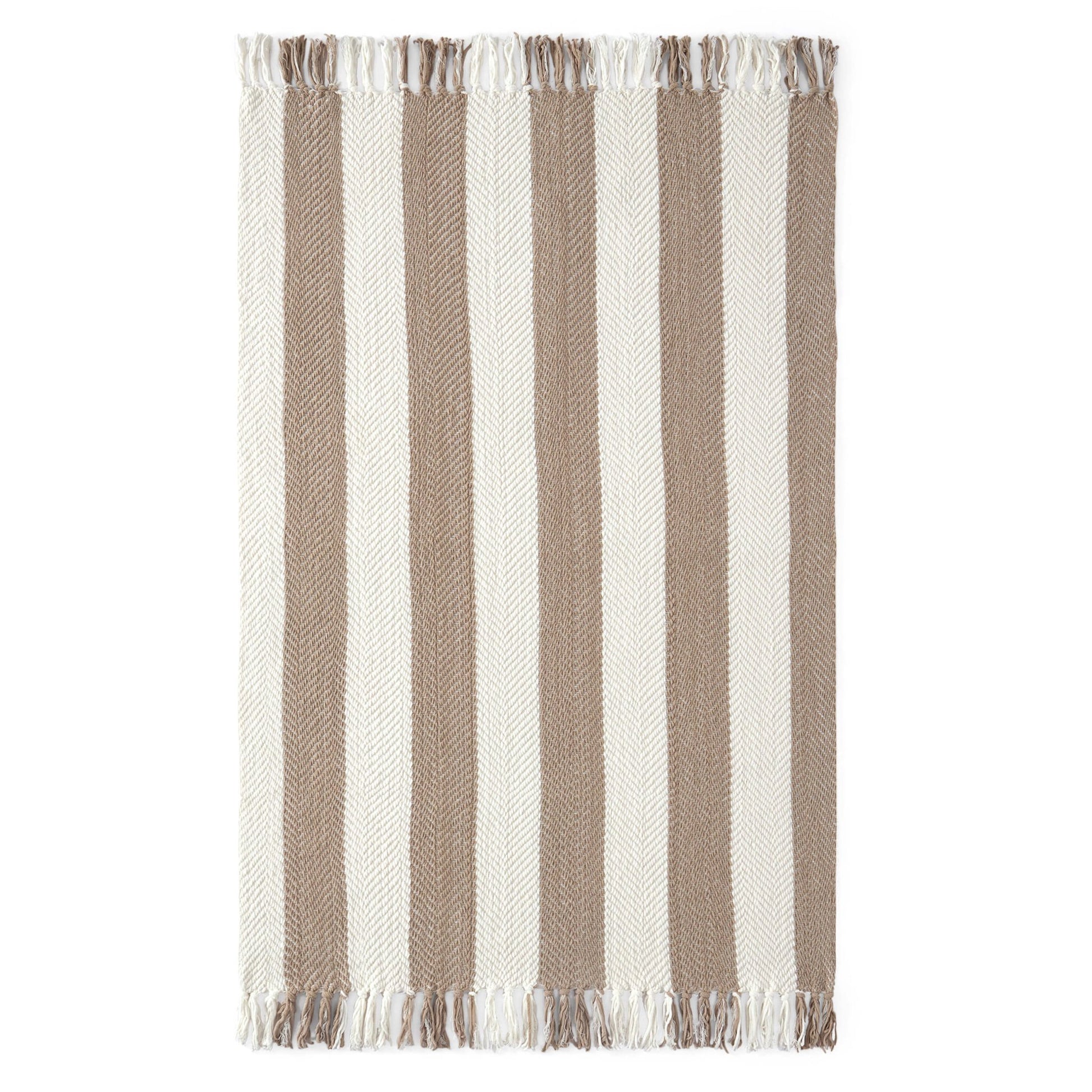 Chenille Stripe Tassel Herringbone Sofa Throw - Oatmeal/White - DUSK