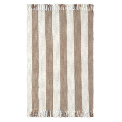 Chenille Stripe Tassel Herringbone Sofa Throw - Oatmeal/White - DUSK