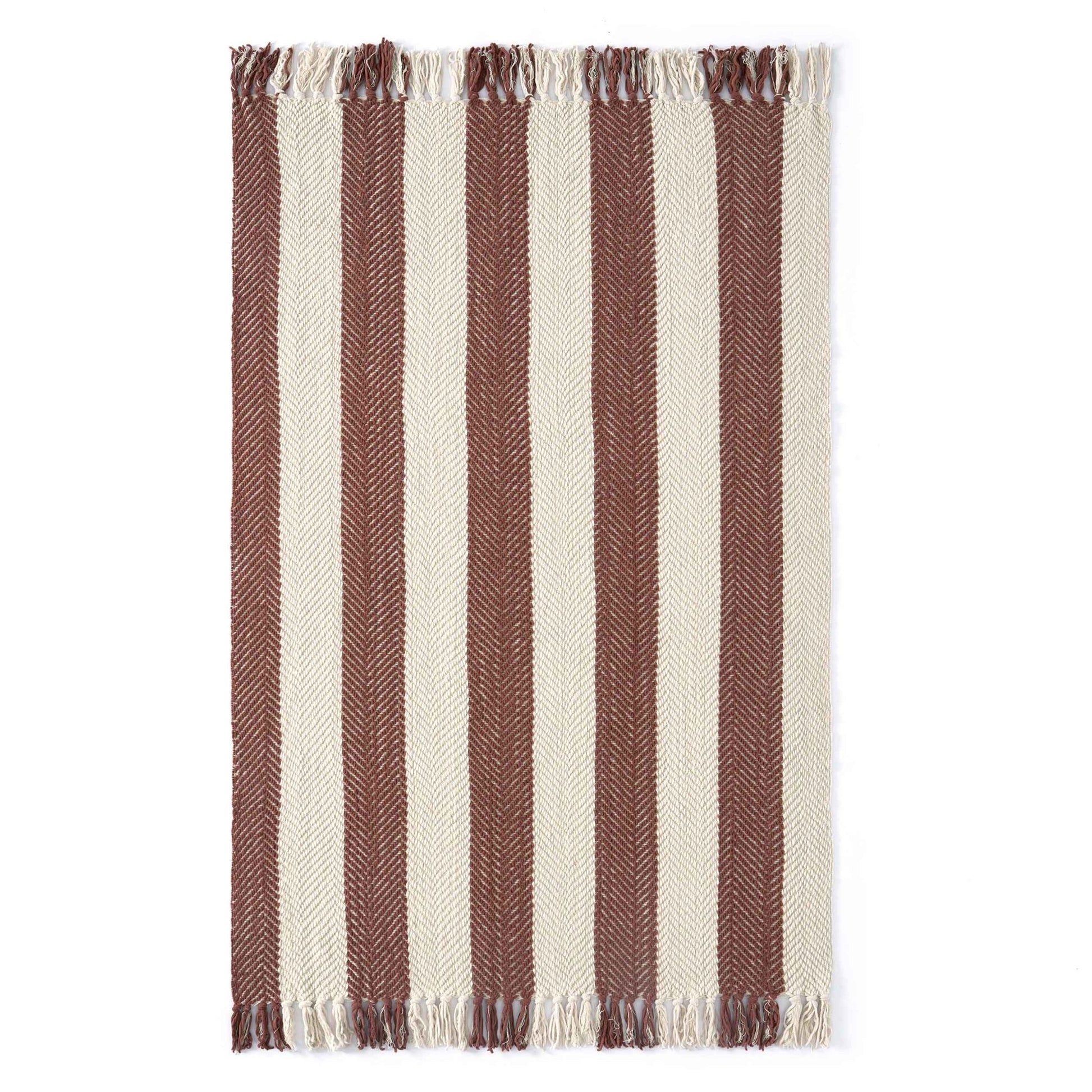 Chenille Stripe Tassel Herringbone Sofa Throw - Rust/Cream - DUSK