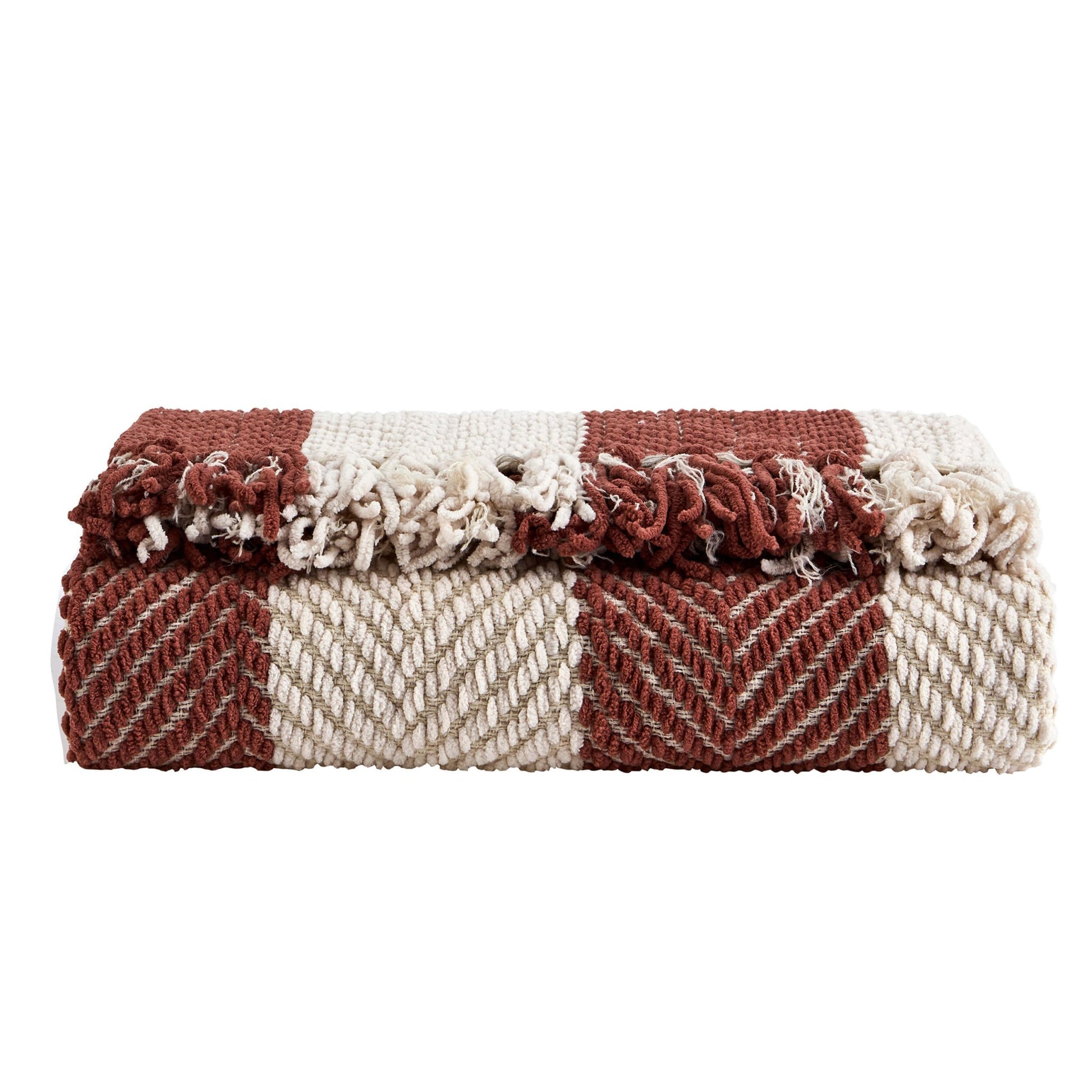Chenille Stripe Tassel Herringbone Sofa Throw - Rust/Cream - DUSK