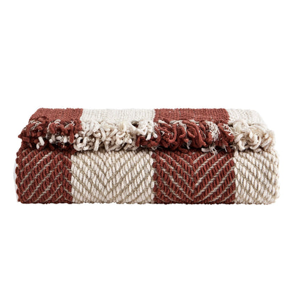 Chenille Stripe Tassel Herringbone Sofa Throw - Rust/Cream - DUSK