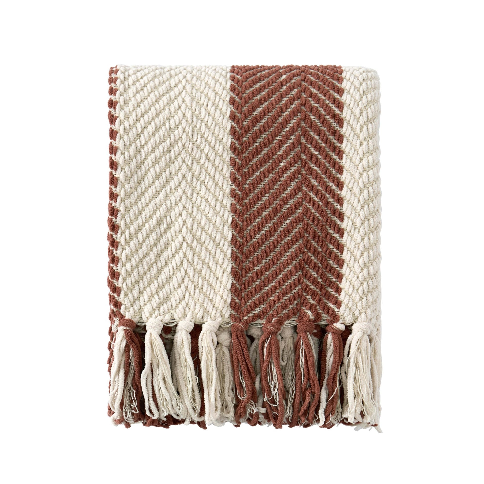 Chenille Stripe Tassel Herringbone Sofa Throw - Rust/Cream - DUSK
