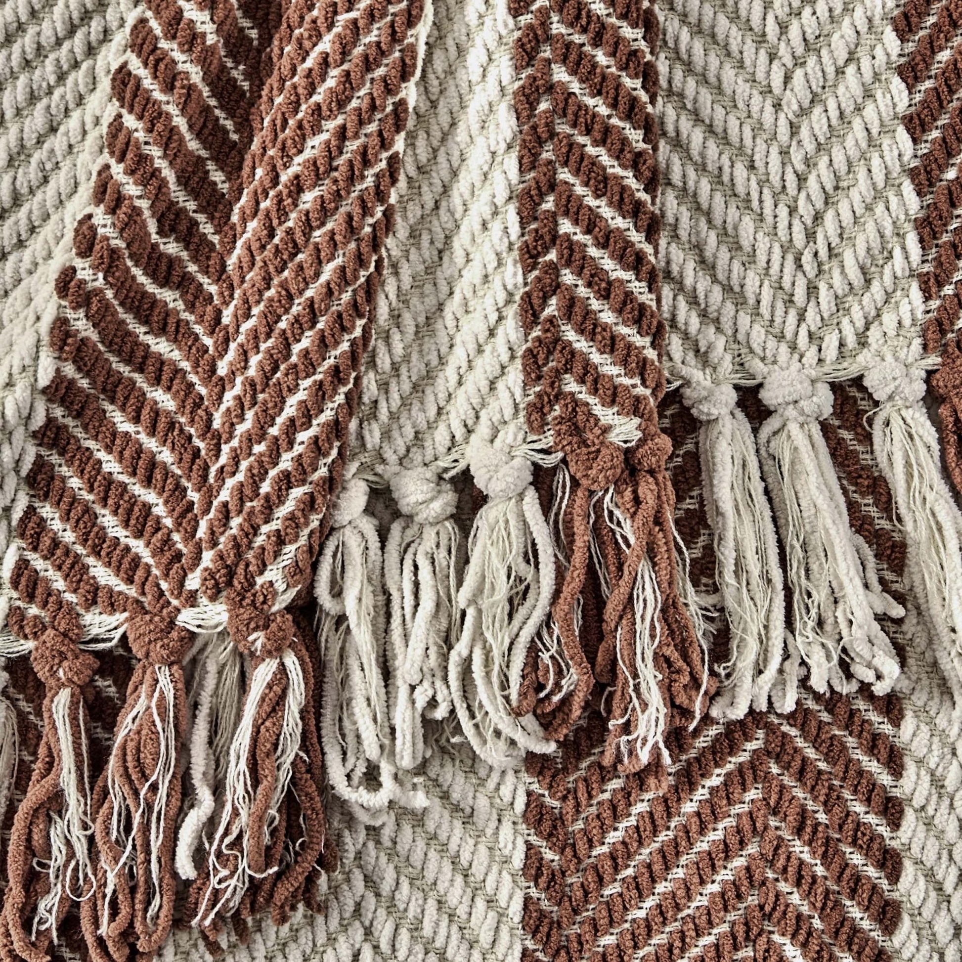 Chenille Stripe Tassel Herringbone Sofa Throw - Rust/Cream - DUSK