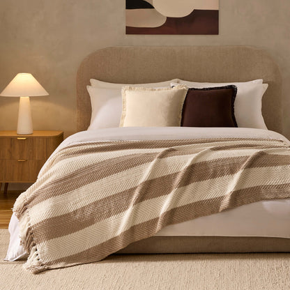 Chenille Stripe Tassel Herringbone Throw - Oatmeal/White - DUSK
