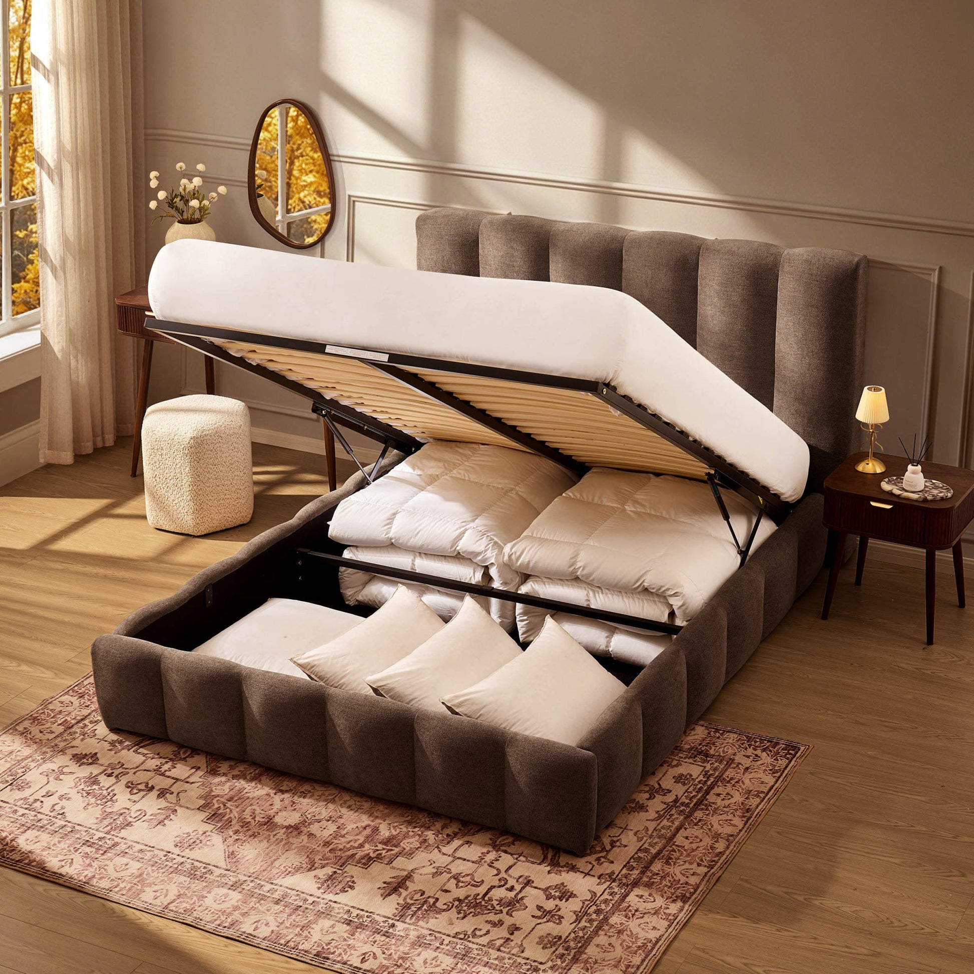 Cheshire Ottoman Storage Bed - Chenille Mushroom - DUSK