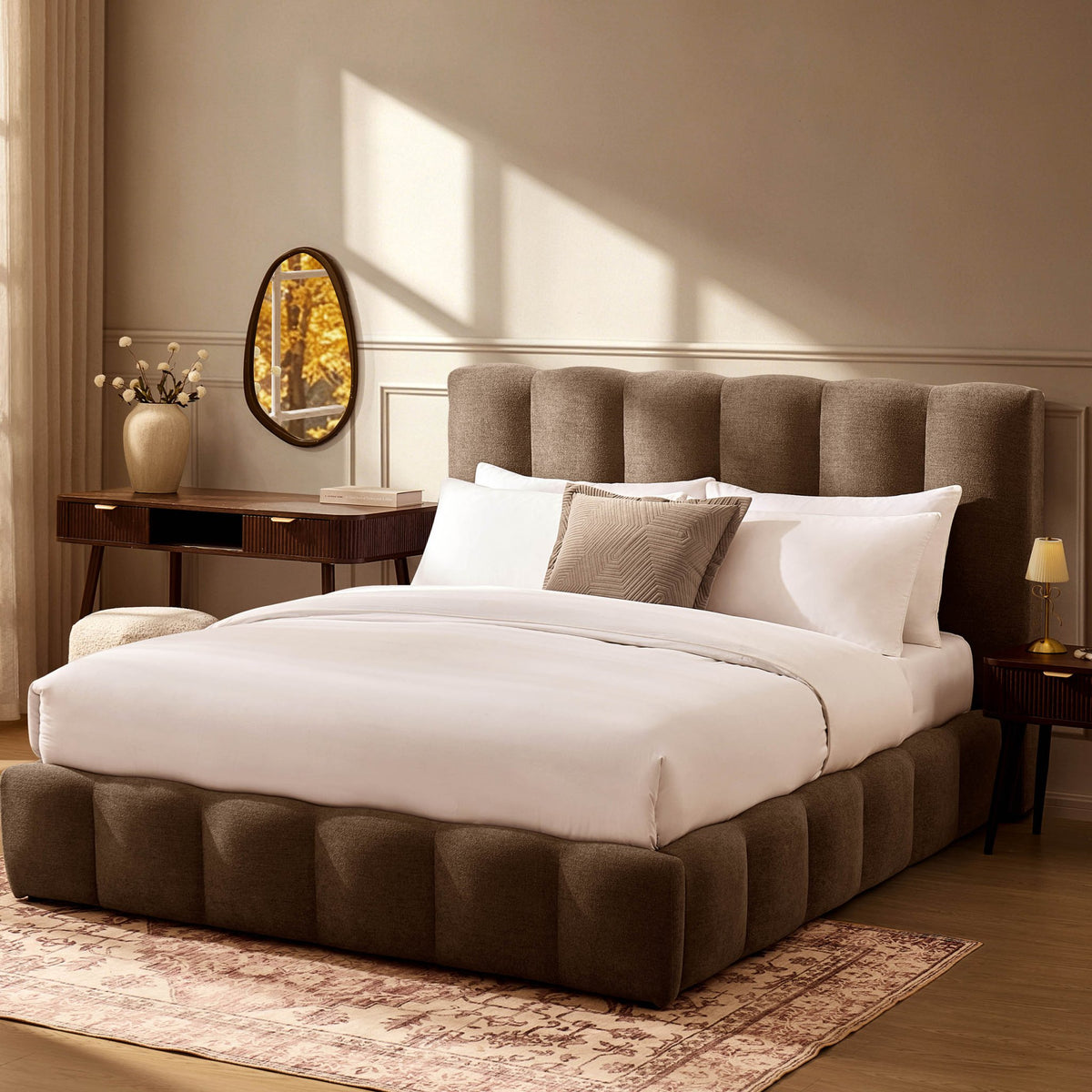 Cheshire Ottoman Storage Bed - Chenille Mushroom - DUSK