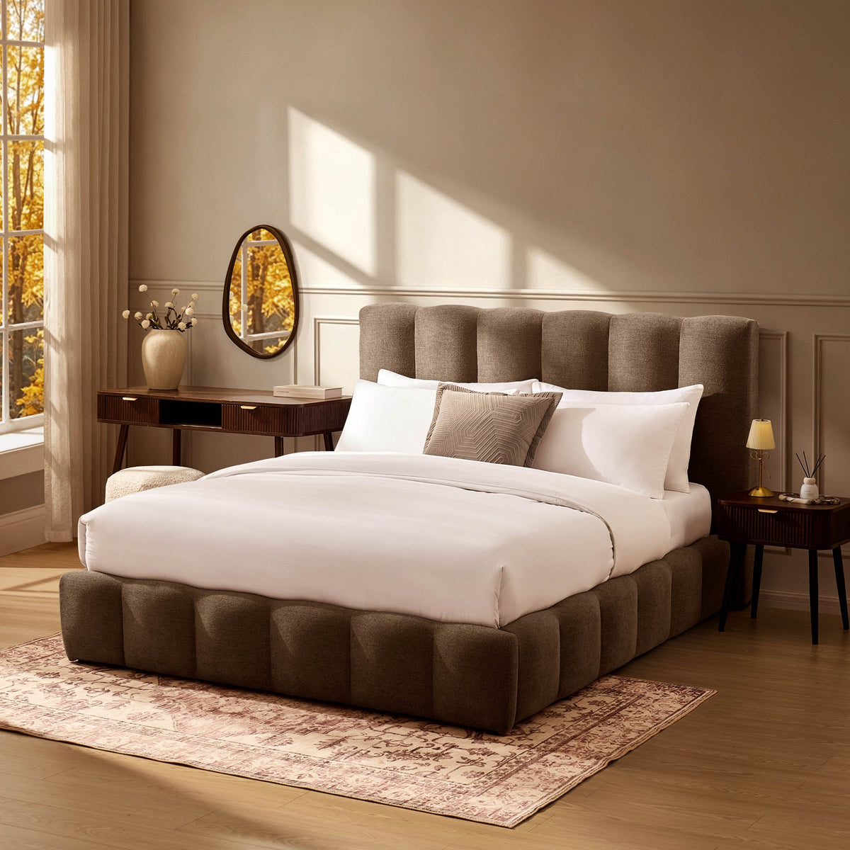Cheshire Ottoman Storage Bed - Chenille Mushroom - DUSK