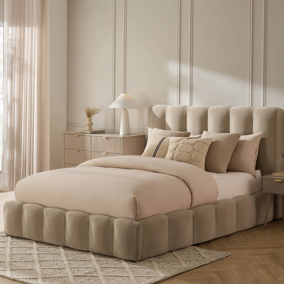 Cheshire Ottoman Storage Bed - Chenille Oatmeal - DUSK