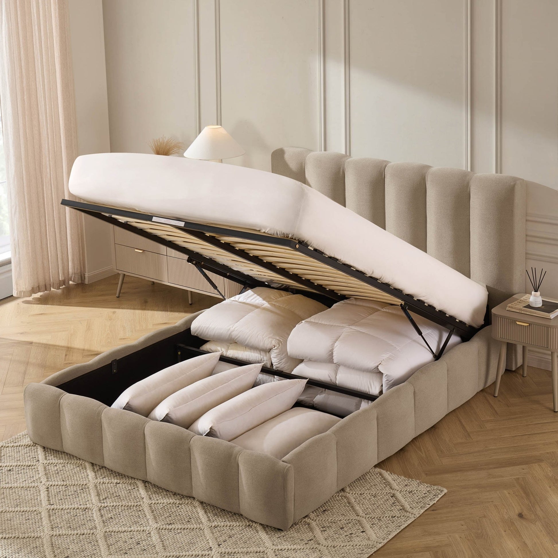 Cheshire Ottoman Storage Bed - Chenille Oatmeal - DUSK