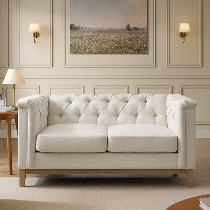 Chesterfield 2 Seater Sofa - Cream Linen - DUSK