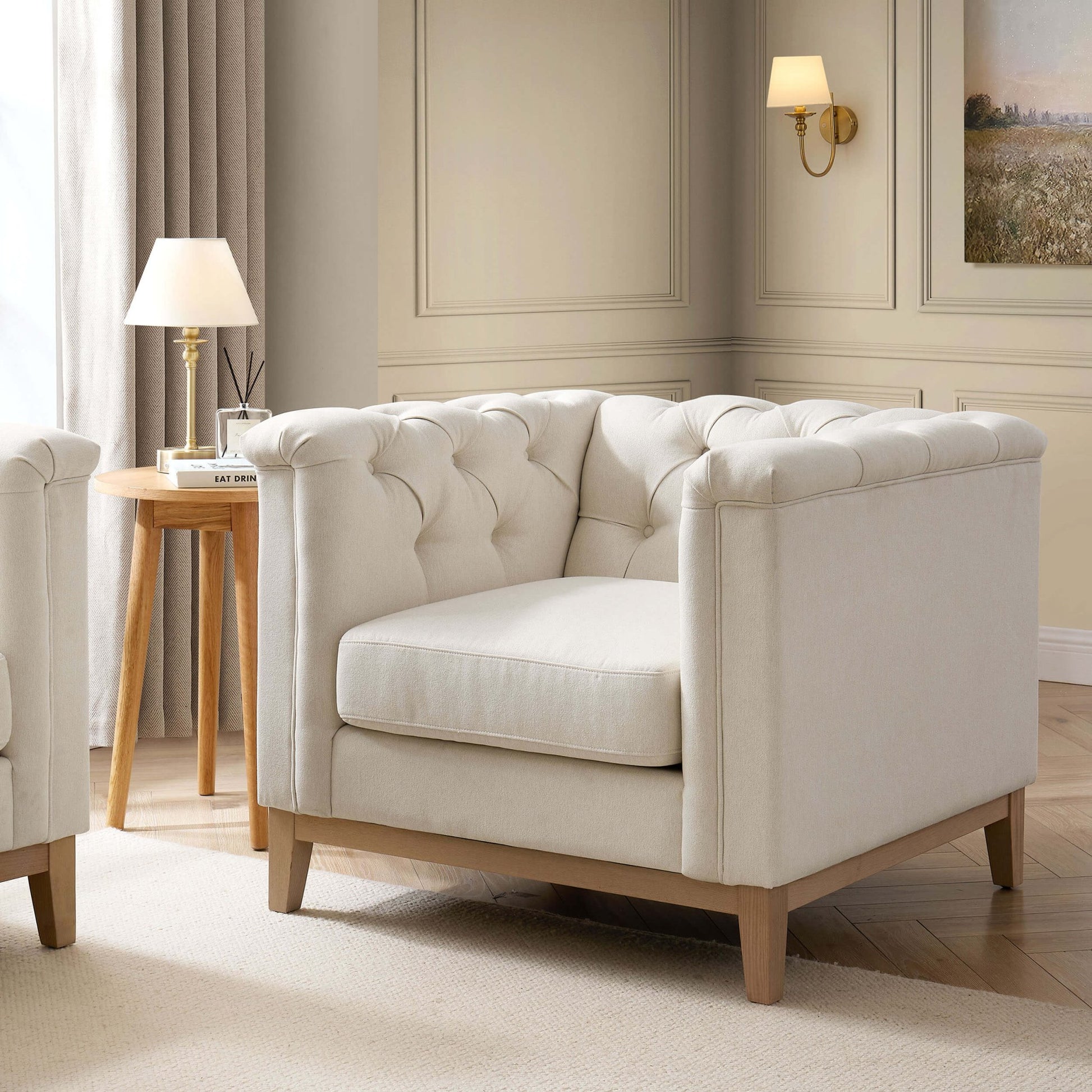 Chesterfield Armchair - Cream Linen - DUSK