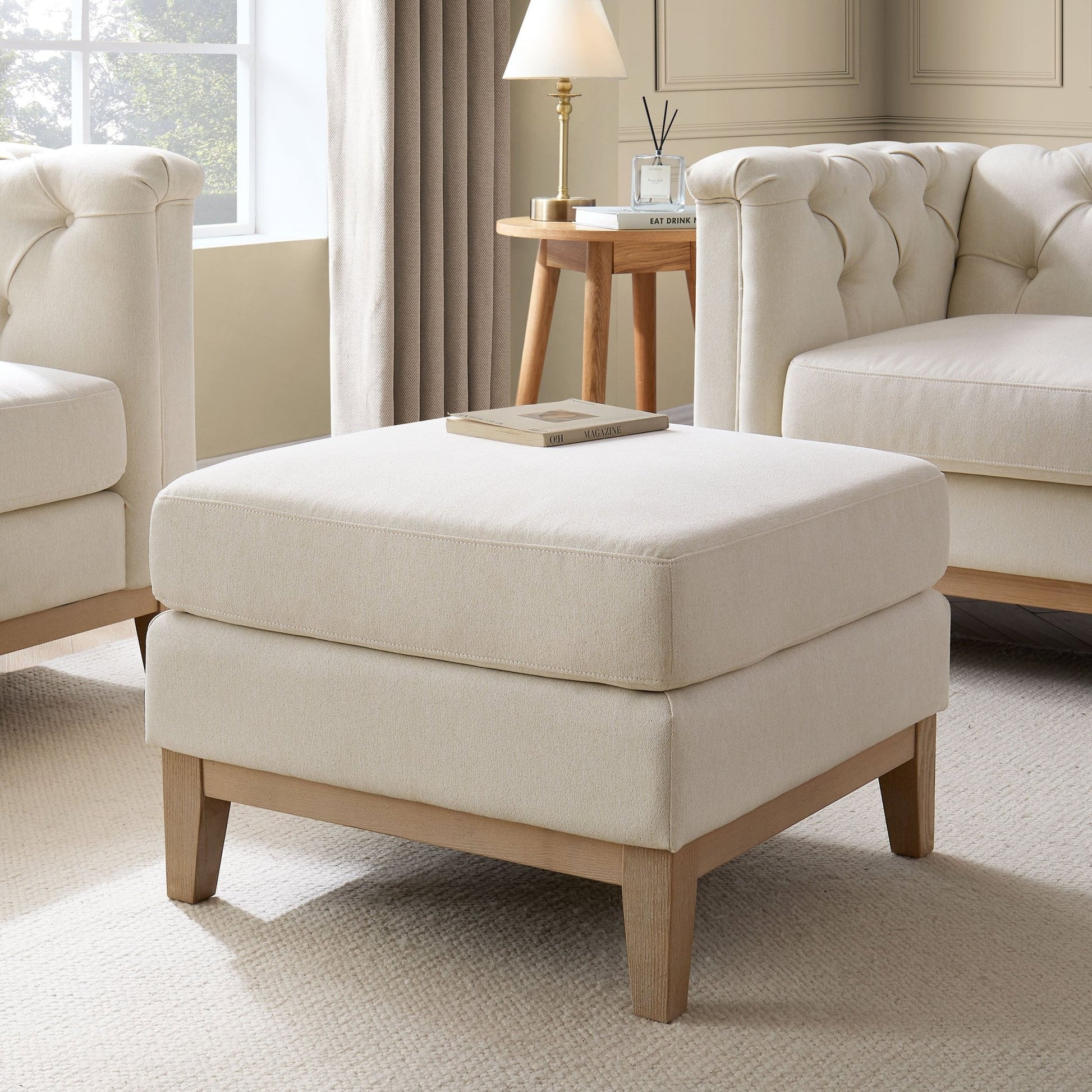 Chesterfield Pouffe - Cream Linen - DUSK