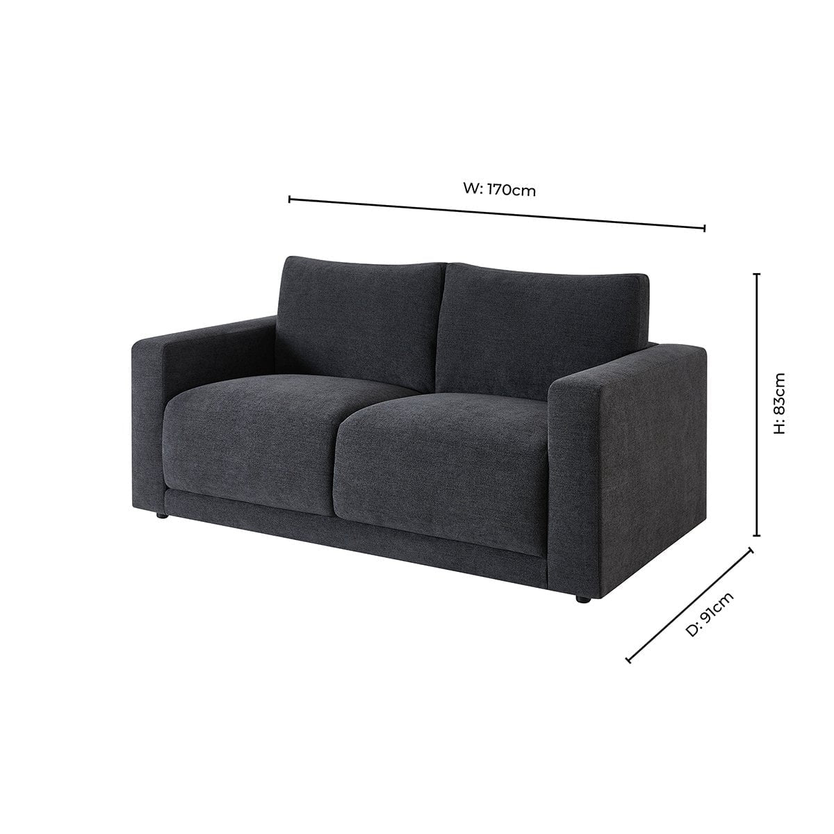 Chicago 2 Seater Sofa - Dark Graphite Grey - DUSK