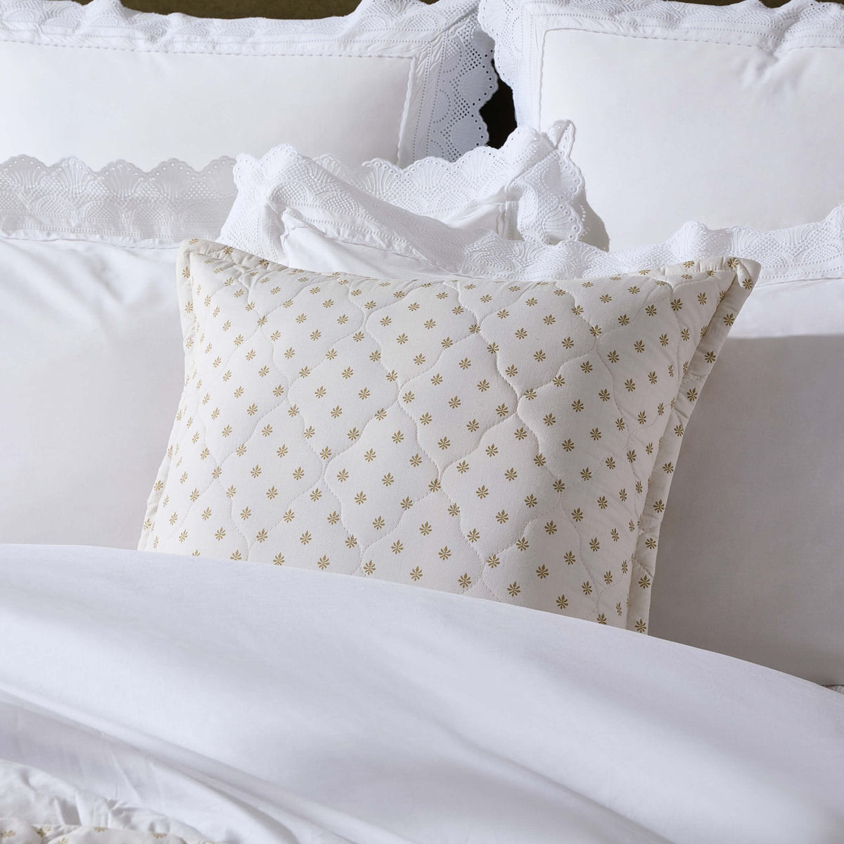 Chloe Reversible Quilted Floral & Foulard Print Cushion Cover - Olive - DUSK